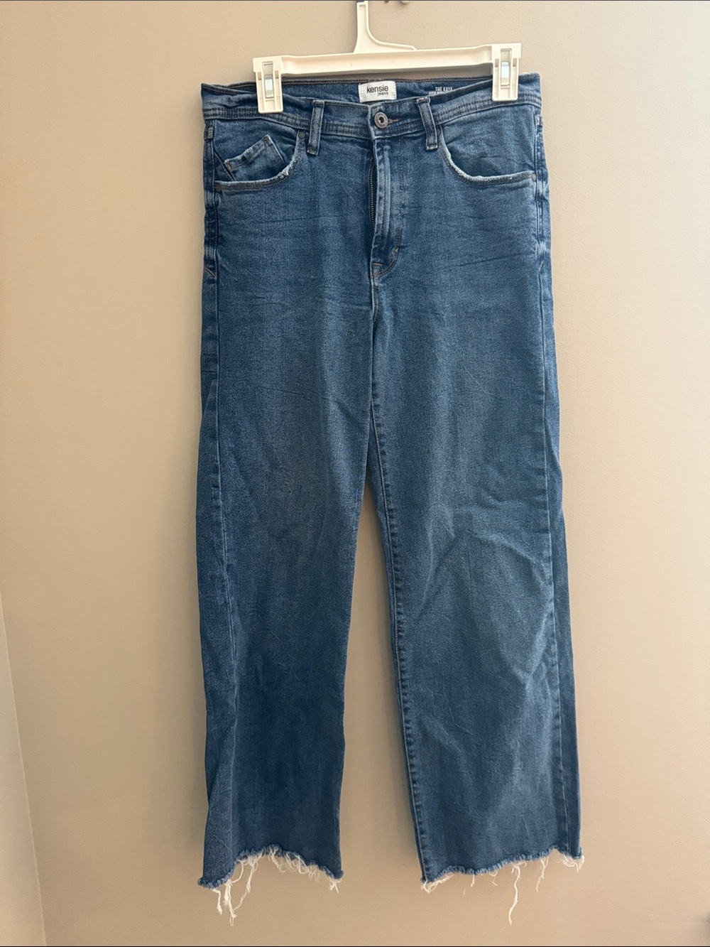 Kensie Women’s Straight-Leg Denim Jeans in Blue with Raw Hem